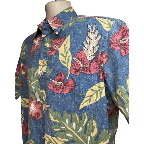 Reyn Spooner Hawaiian Aloha Floral Reverse Print Pullover Shirt Medium Pocket - Picture 4 of 9